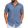 COOFANDY Men’s Short Sleeve Button Down Shirt Casual Untucked Dress Shirt Stretch Denim Shirt(Denim Blue)