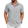COOFANDY Men’s Short Sleeve Button Down Shirt Casual Untucked Dress Shirt Stretch Denim Shirt(Light Gray)