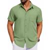COOFANDY Men’s Short Sleeve Button Down Shirt Casual Untucked Dress Shirt Stretch Denim Shirt(Light Green)
