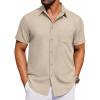 COOFANDY Men’s Short Sleeve Button Down Shirt Casual Untucked Dress Shirt Stretch Denim Shirt(Light Khaki)