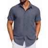 COOFANDY Men’s Short Sleeve Button Down Shirt Casual Untucked Dress Shirt Stretch Denim Shirt(Navy Blue)
