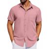 COOFANDY Men’s Short Sleeve Button Down Shirt Casual Untucked Dress Shirt Stretch Denim Shirt(Purple Red)