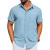 COOFANDY Men’s Short Sleeve Button Down Shirt Casual Untucked Dress Shirt Stretch Denim Shirt(Sky Blue)