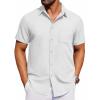 COOFANDY Men’s Short Sleeve Button Down Shirt Casual Untucked Dress Shirt Stretch Denim Shirt(White)