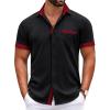 COOFANDY Mens Short Sleeve Button Down Shirts Casual Wrinkle Free Dress Shirt Plaid Collar Summer Shirts(Black(red))
