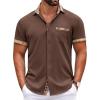COOFANDY Mens Short Sleeve Button Down Shirts Casual Wrinkle Free Dress Shirt Plaid Collar Summer Shirts(Deep Brown)