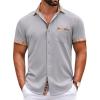 COOFANDY Mens Short Sleeve Button Down Shirts Casual Wrinkle Free Dress Shirt Plaid Collar Summer Shirts(Light Grey)
