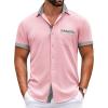 COOFANDY Mens Short Sleeve Button Down Shirts Casual Wrinkle Free Dress Shirt Plaid Collar Summer Shirts(Pink(stripe))
