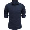 COOFANDY Men’s Western Cowboy Shirts Long Sleeve Cotton Casual Button Down Work Shirt with Pockets(Solid Deep Blue)
