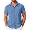 COOFANDY Shirts for Men Short Sleeve Button Down Shirt Casual Summer Beach Shirt(Grey Blue)