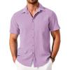 COOFANDY Shirts for Men Short Sleeve Button Down Shirt Casual Summer Beach Shirt(Lavender)