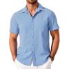 COOFANDY Shirts for Men Short Sleeve Button Down Shirt Casual Summer Beach Shirt(Light Blue)