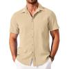 COOFANDY Shirts for Men Short Sleeve Button Down Shirt Casual Summer Beach Shirt(Light Brown)