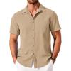 COOFANDY Shirts for Men Short Sleeve Button Down Shirt Casual Summer Beach Shirt(Light Khaki)