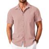 COOFANDY Shirts for Men Short Sleeve Button Down Shirt Casual Summer Beach Shirt(Light Pink)