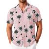 COOFANDY Shirts for Men Short Sleeve Button Down Shirt Casual Summer Beach Shirt(Pink – Coconut Tree)
