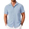 COOFANDY Shirts for Men Short Sleeve Button Down Shirt Casual Summer Beach Shirt(Sky Blue)