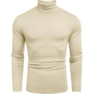 COOFANDY Men’s Slim Fit Turtleneck Sweater Casual Basic Knitted Long Sleeve Pullover Sweater(Beige)