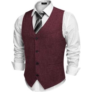 COOFANDY Mens Suit Vest Paisley Floral Victorian Vests Gothic Steampunk Formal Waistcoat Tuxedo Vests with Notched Lapels(Burgundy)