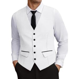 COOFANDY Mens Suit Vest Paisley Floral Victorian Vests Gothic Steampunk Formal Waistcoat Tuxedo Vests with Notched Lapels(White)