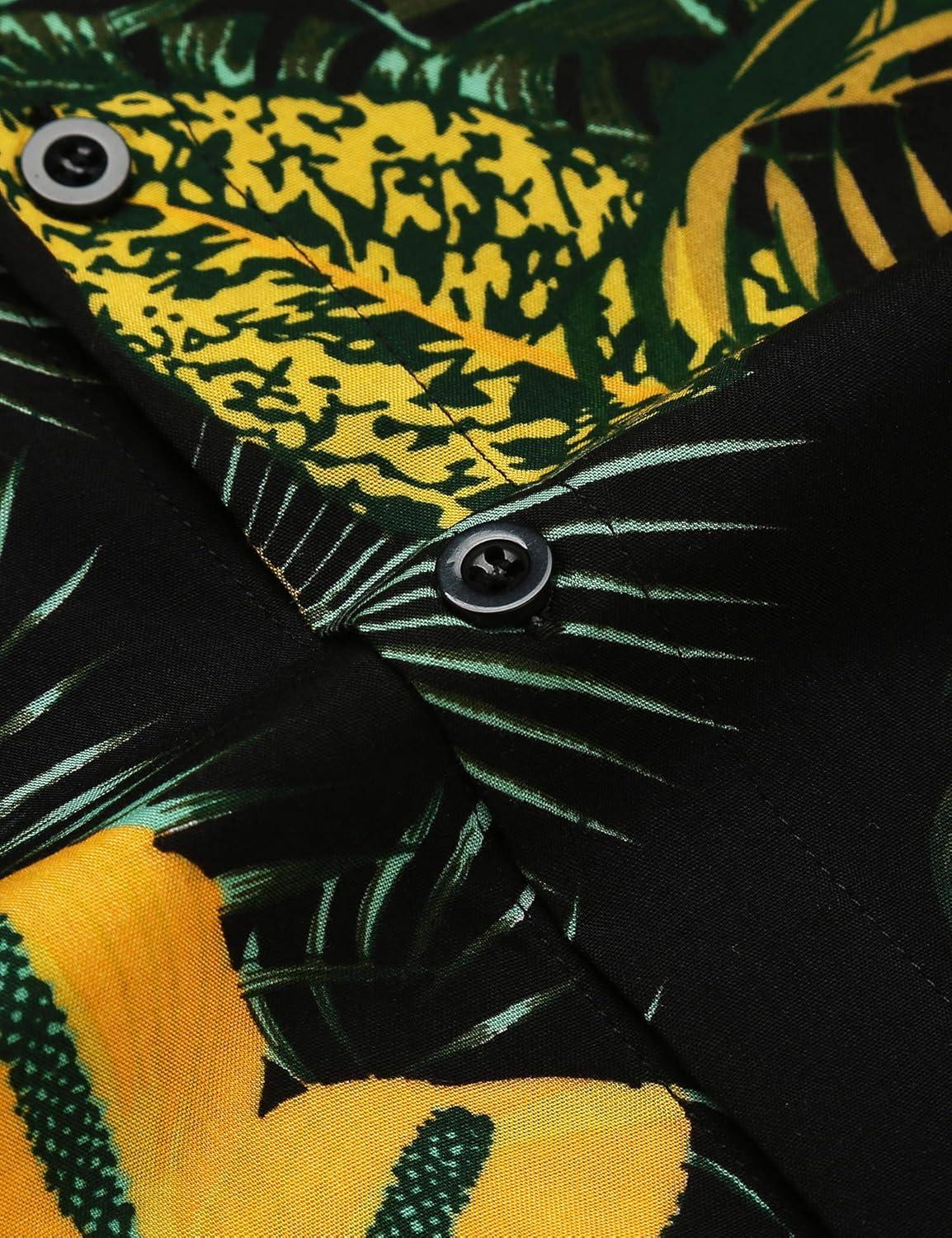 imageCOOFANDY Mens Hawaiian Matching Shirt and Shorts Set Summer Beach 2 Piece Outfits Short Sleeve Cuban Shirts and ShortsRainforestyellow