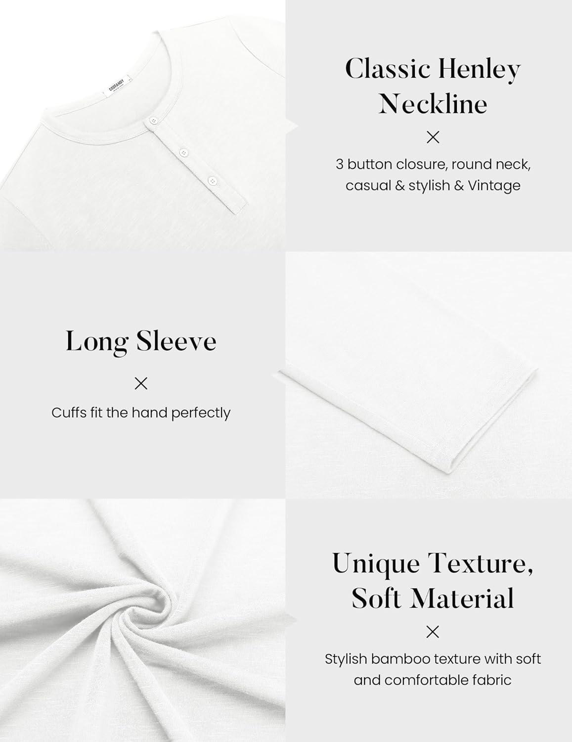 imageCOOFANDY Mens Henley Shirts Long Sleeve Casual Pullover TShirt Fashion Basic Button ShirtsWhite