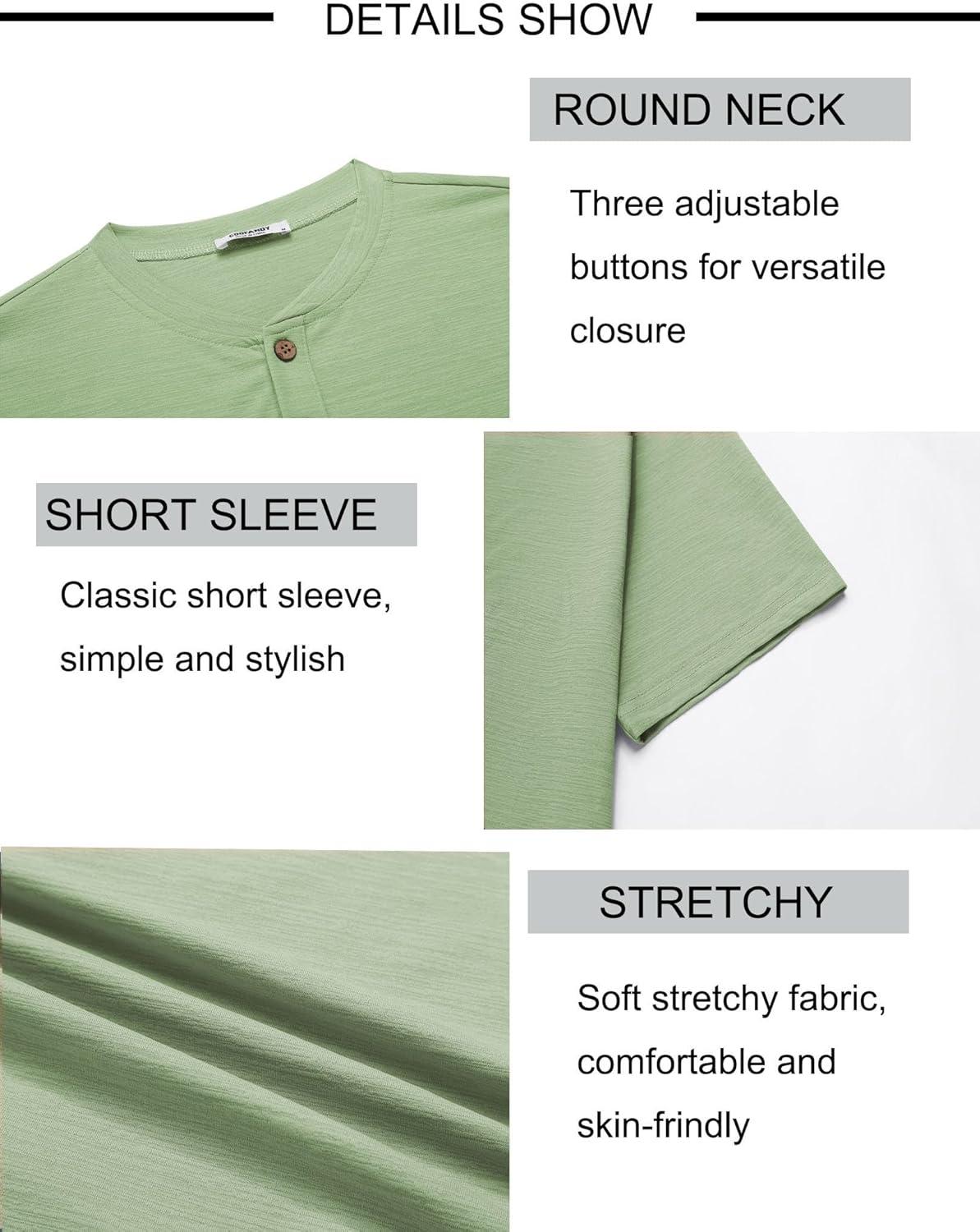 imageCOOFANDY Mens Henley Shirts Short Sleeve Casual Button Down Shirts Lightweight Summer Basic TeeGreen