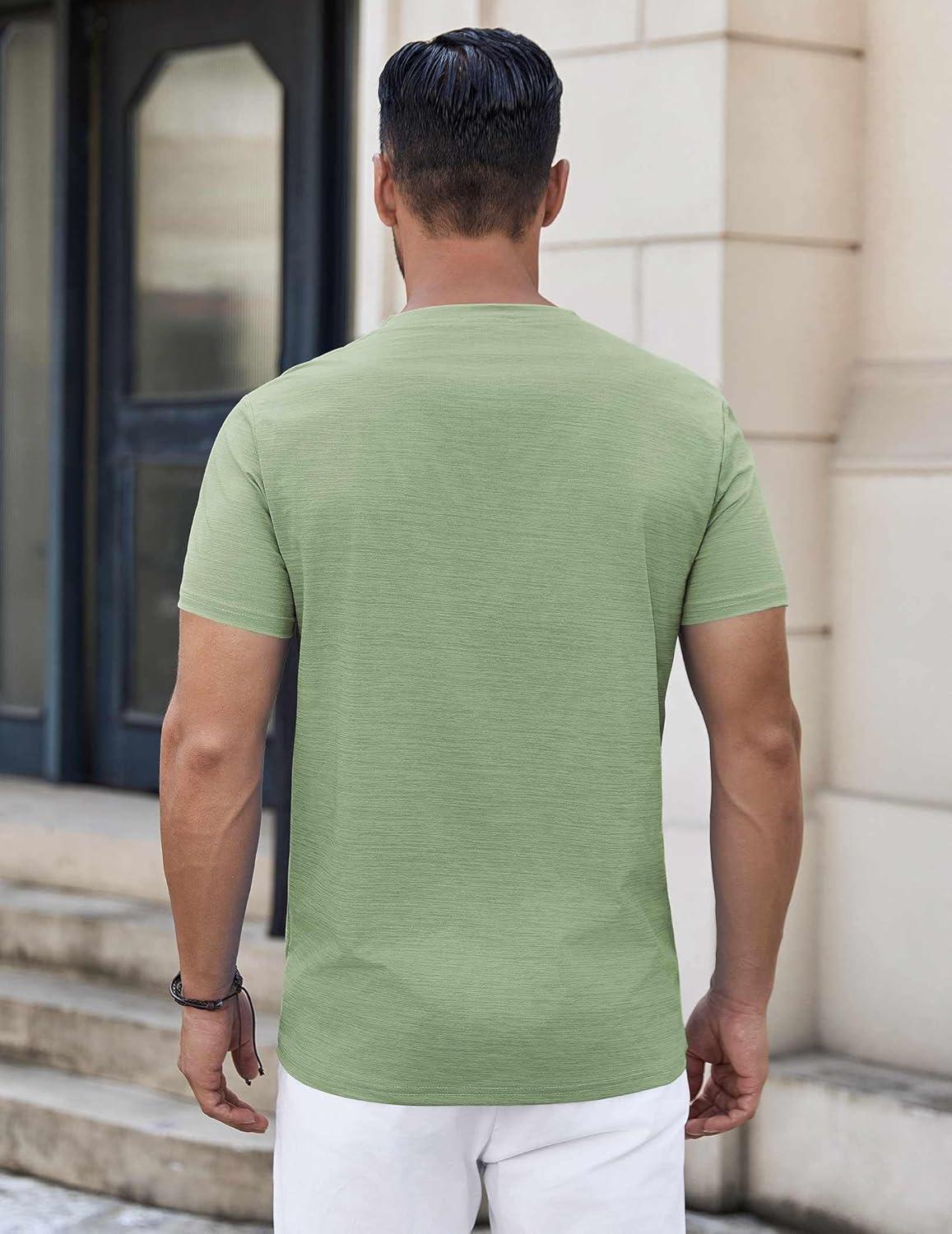 imageCOOFANDY Mens Henley Shirts Short Sleeve Casual Button Down Shirts Lightweight Summer Basic TeeGreen