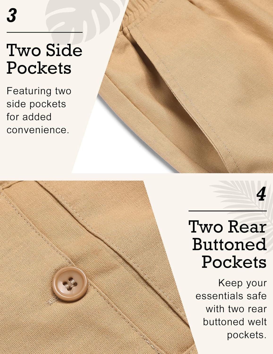 imageCOOFANDY Mens Linen Pants Casual Beach Summer Pant Elastic Waist Drawstring Lightweight TrousersDark Khaki