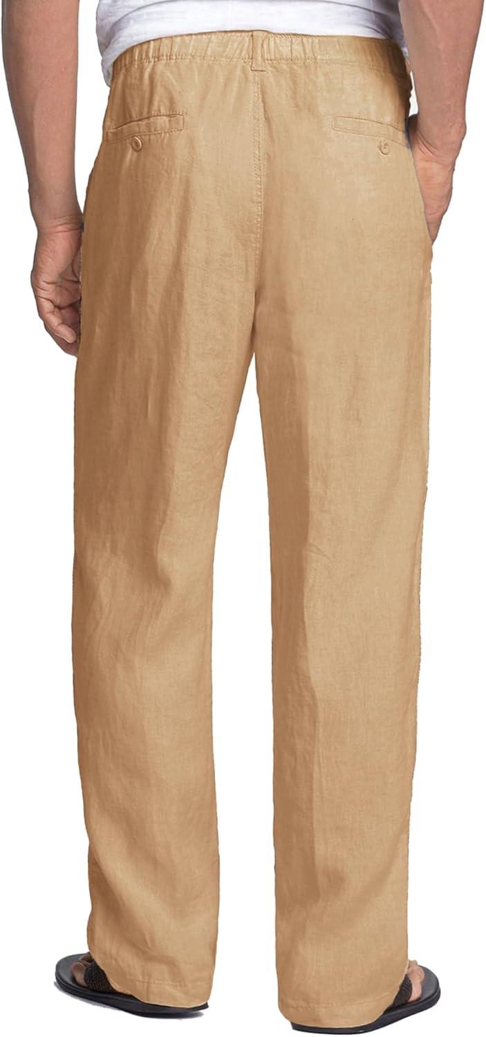 imageCOOFANDY Mens Linen Pants Casual Beach Summer Pant Elastic Waist Drawstring Lightweight TrousersDark Khaki