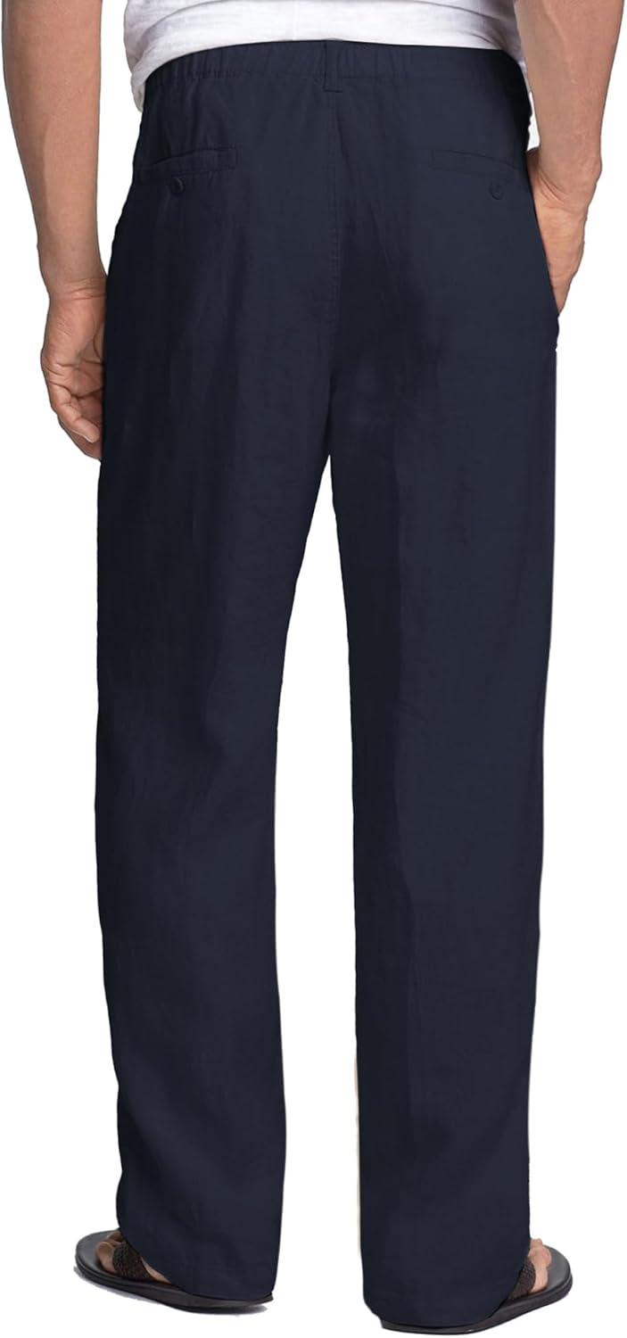 imageCOOFANDY Mens Linen Pants Casual Beach Summer Pant Elastic Waist Drawstring Lightweight TrousersNavy Blue