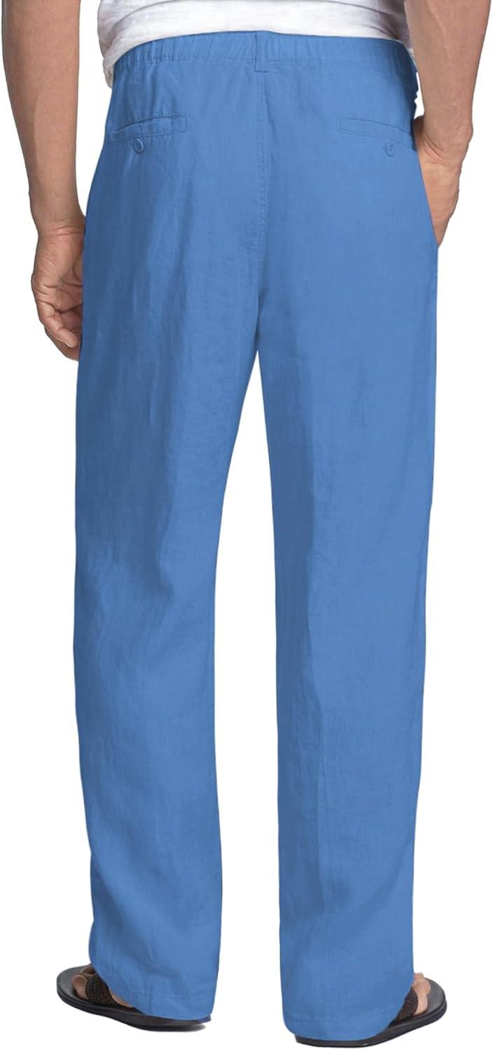 imageCOOFANDY Mens Linen Pants Casual Beach Summer Pant Elastic Waist Drawstring Lightweight TrousersRoyal Blue
