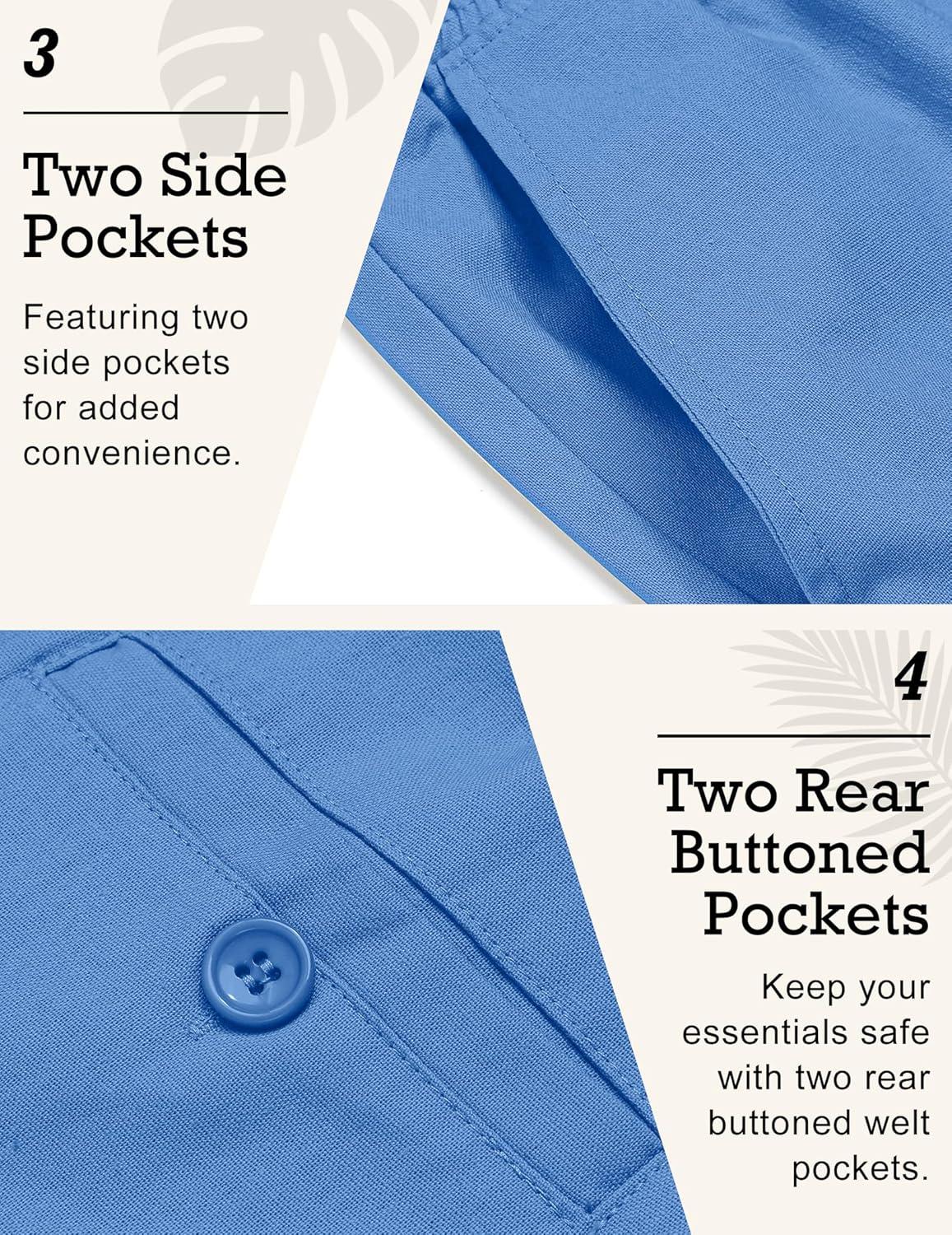 imageCOOFANDY Mens Linen Pants Casual Beach Summer Pant Elastic Waist Drawstring Lightweight TrousersRoyal Blue