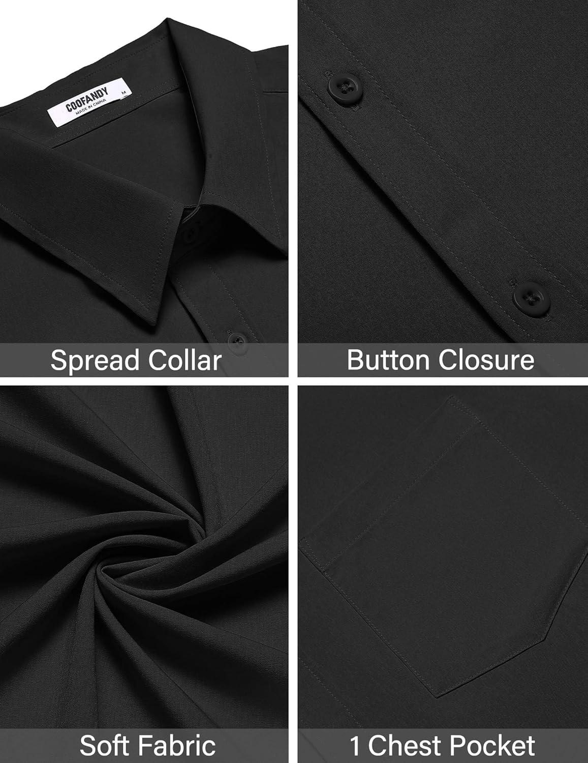 imageCOOFANDY Mens Short Sleeve Button Down Shirt Casual Summer Beach Shirts Vacation Wedding Shirt with PocketBlack