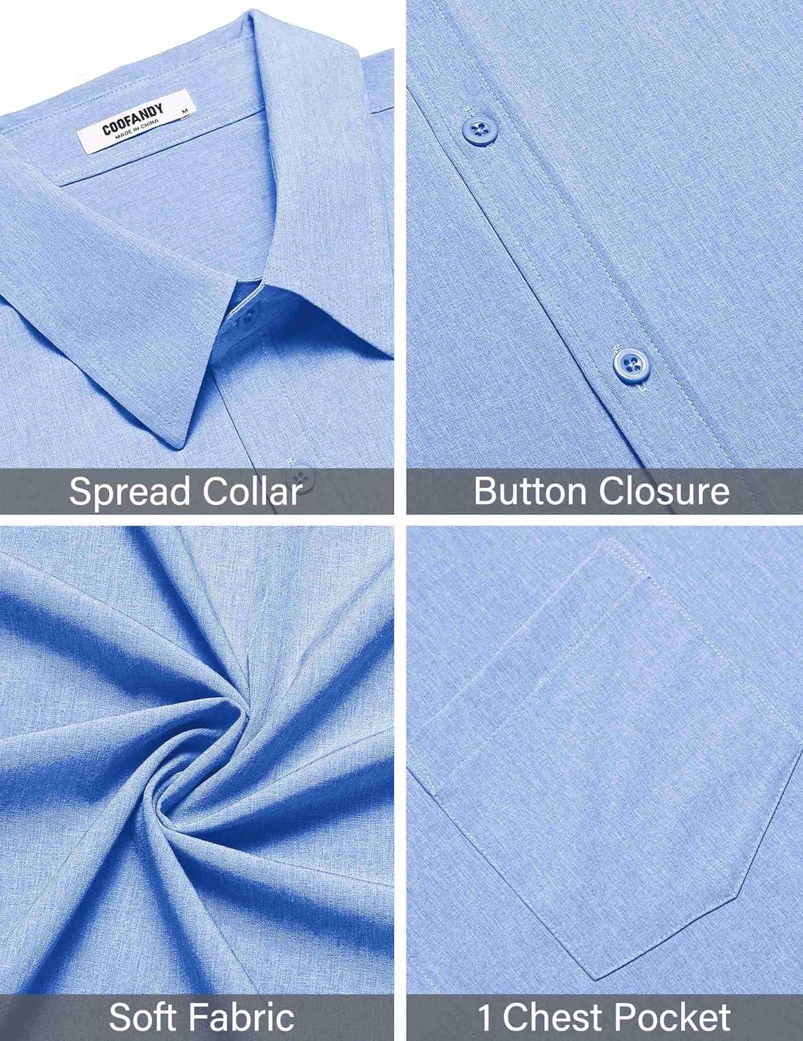 imageCOOFANDY Mens Short Sleeve Button Down Shirt Casual Summer Beach Shirts Vacation Wedding Shirt with PocketBlue