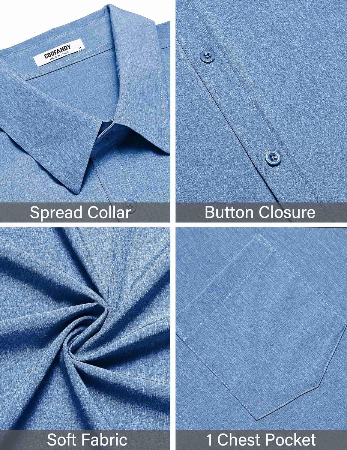 imageCOOFANDY Mens Short Sleeve Button Down Shirt Casual Summer Beach Shirts Vacation Wedding Shirt with PocketCeramic Blue