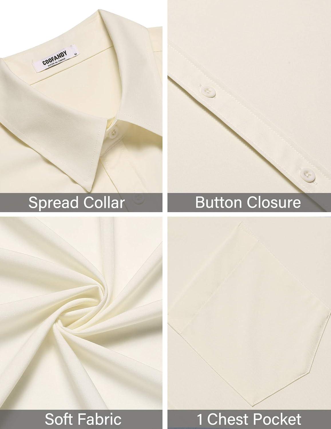 imageCOOFANDY Mens Short Sleeve Button Down Shirt Casual Summer Beach Shirts Vacation Wedding Shirt with PocketCream