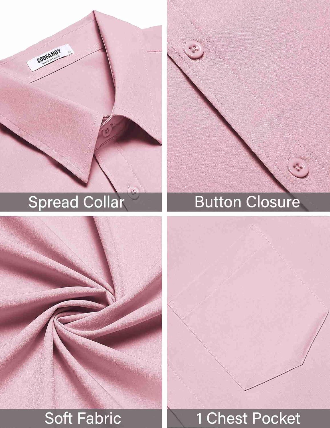 imageCOOFANDY Mens Short Sleeve Button Down Shirt Casual Summer Beach Shirts Vacation Wedding Shirt with PocketLotus Pink