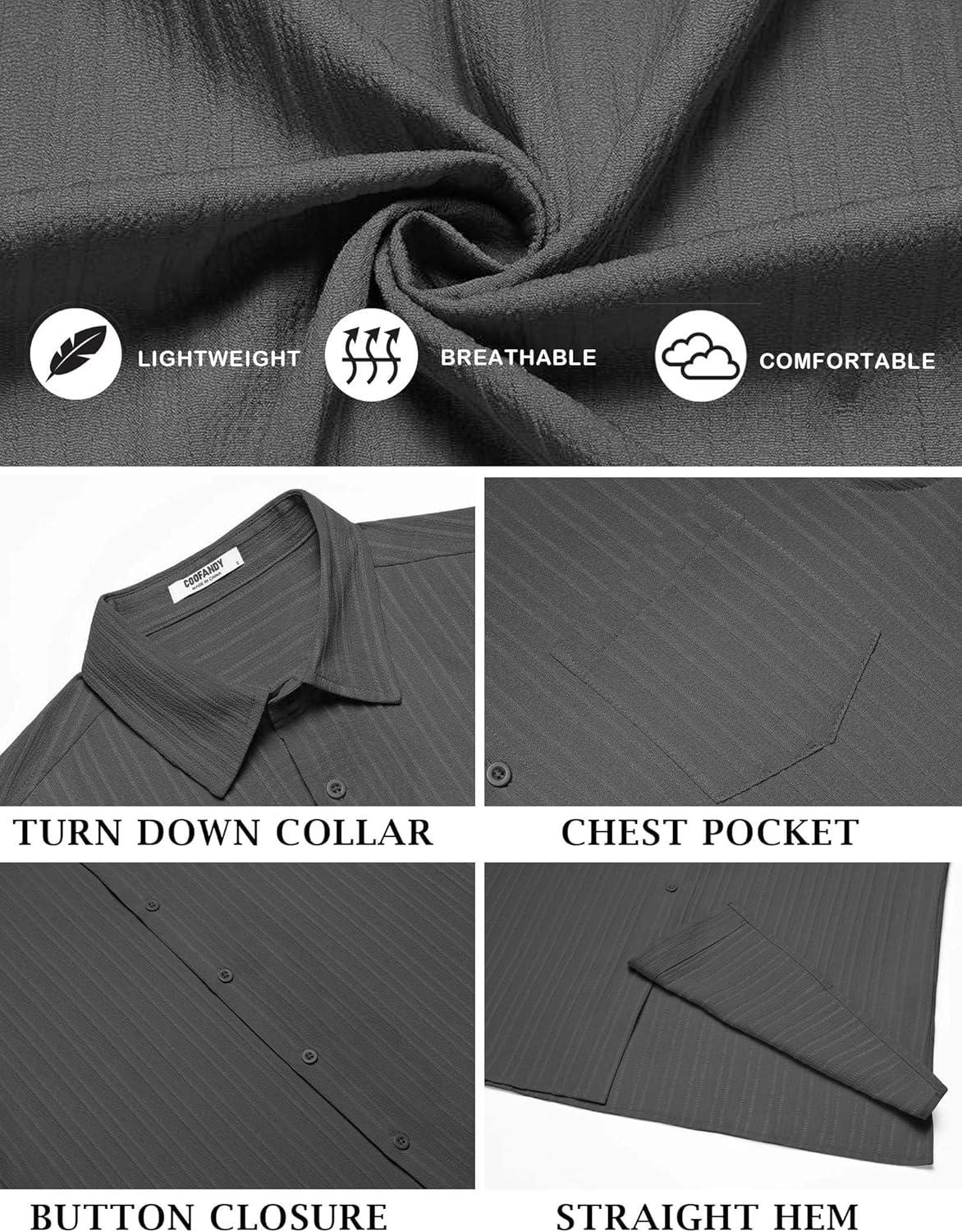 imageCOOFANDY Mens Short Sleeve Casual Button Down Shirts Textured Summer Beach Shirt with PocketDark Grey