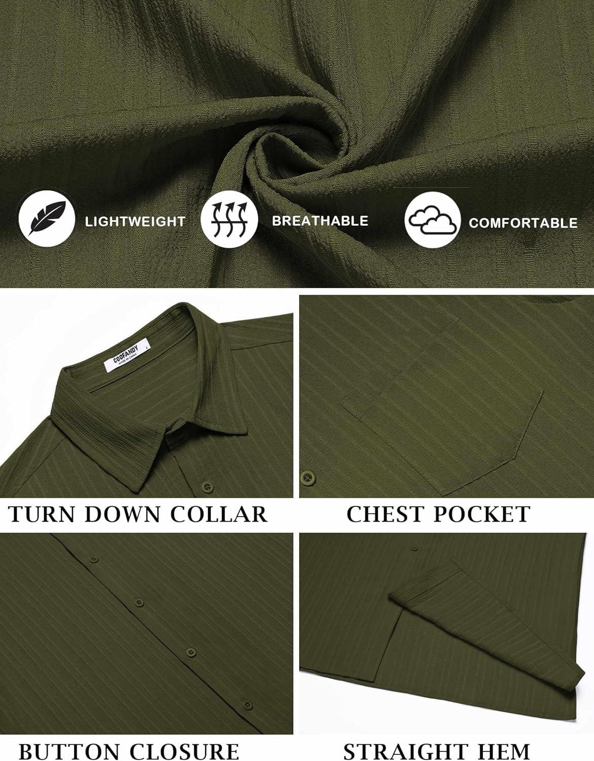 imageCOOFANDY Mens Short Sleeve Casual Button Down Shirts Textured Summer Beach Shirt with PocketOlive Green