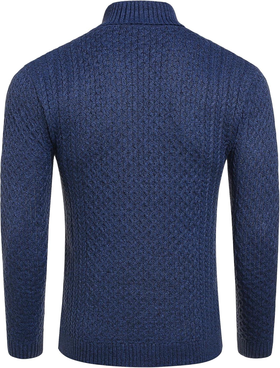 imageCOOFANDY Mens Slim Fit Turtleneck Sweater Casual Knitted Twisted Pullover Solid SweatersColorful Blue