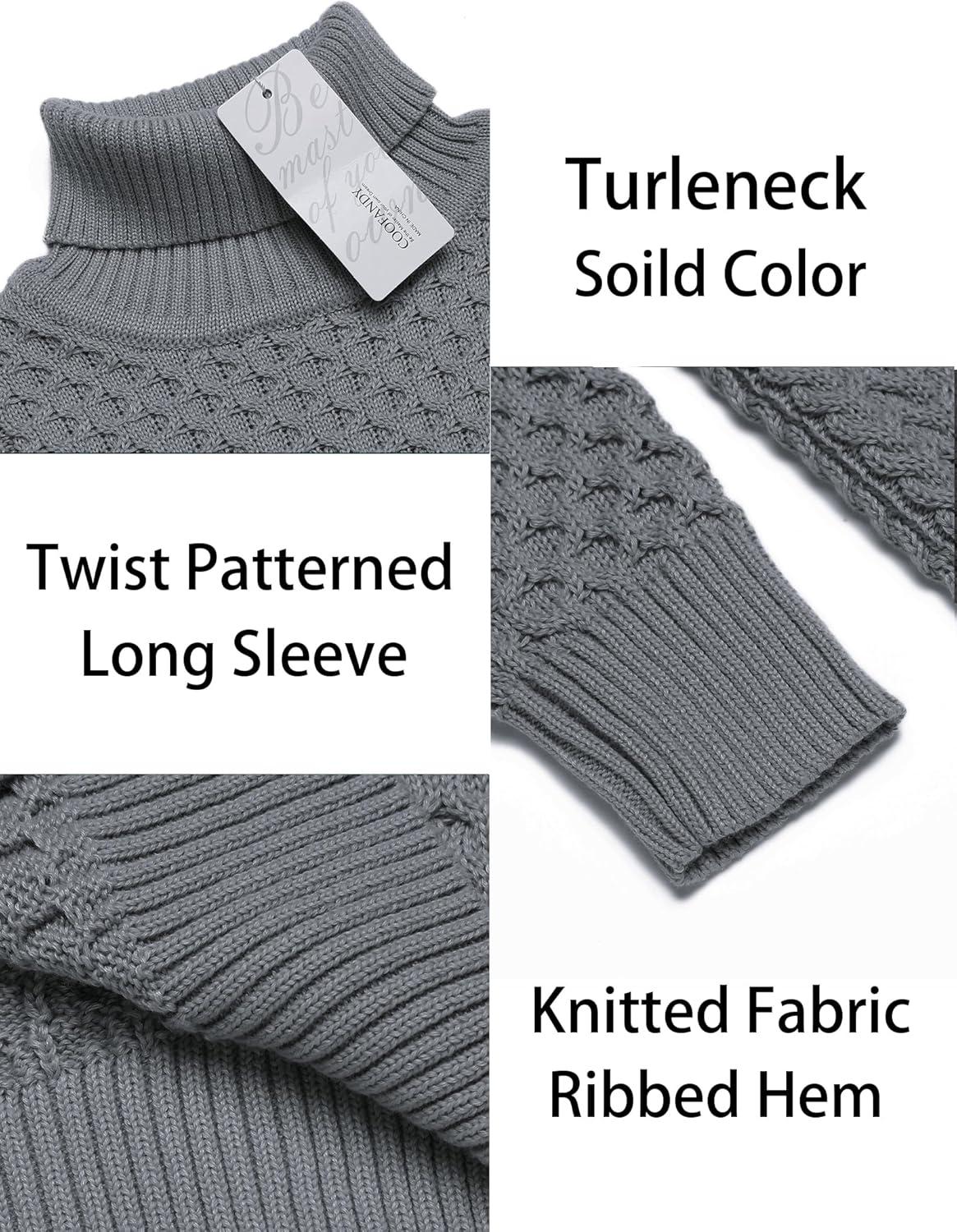 imageCOOFANDY Mens Slim Fit Turtleneck Sweater Casual Knitted Twisted Pullover Solid SweatersGray