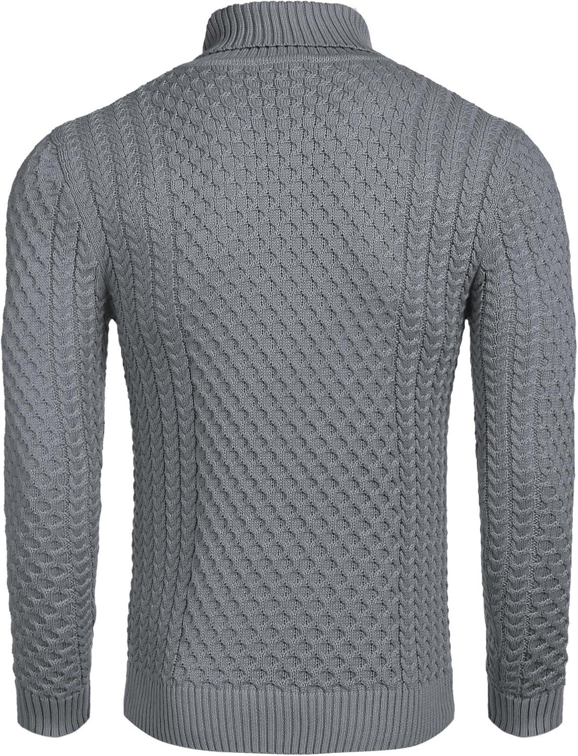 imageCOOFANDY Mens Slim Fit Turtleneck Sweater Casual Knitted Twisted Pullover Solid SweatersGray