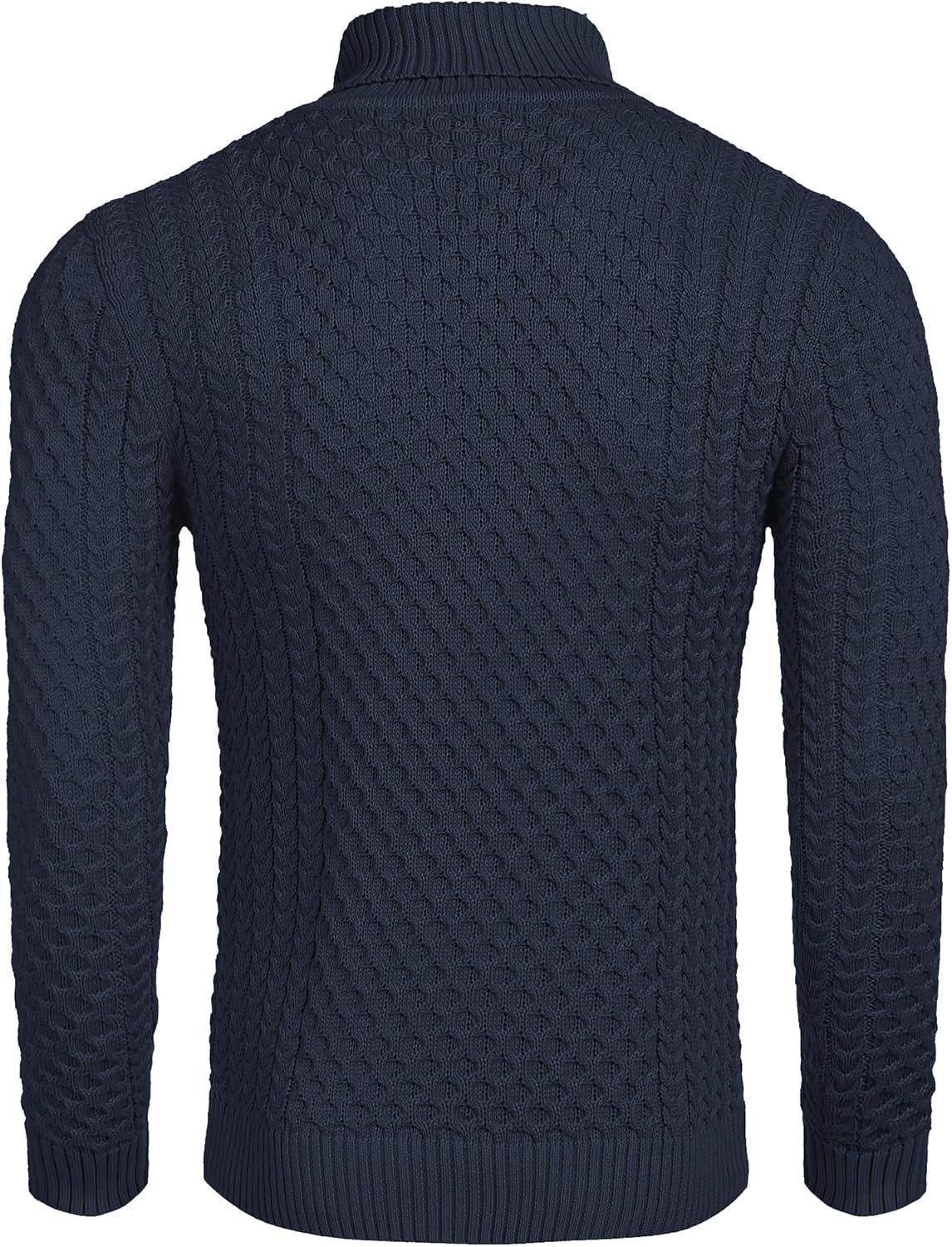 imageCOOFANDY Mens Slim Fit Turtleneck Sweater Casual Knitted Twisted Pullover Solid SweatersNave Blue