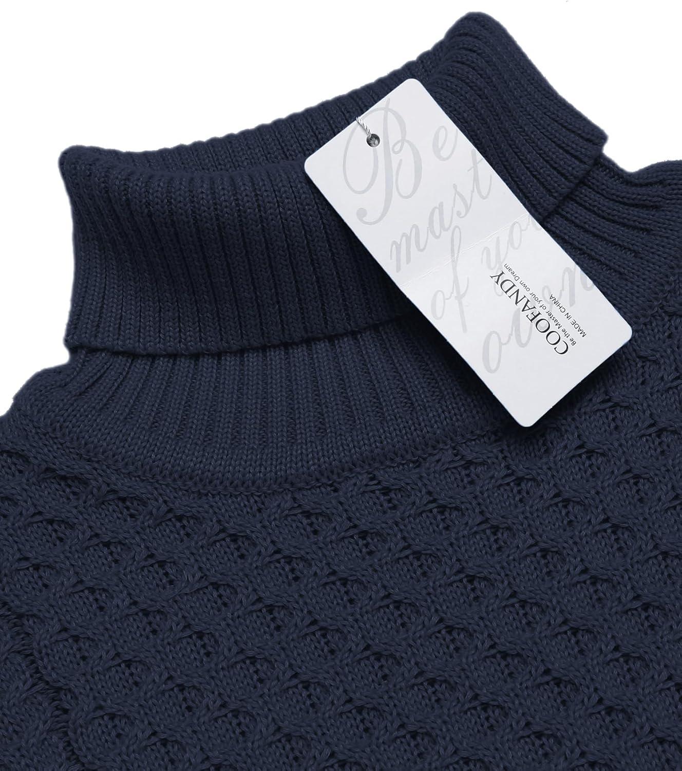 imageCOOFANDY Mens Slim Fit Turtleneck Sweater Casual Knitted Twisted Pullover Solid SweatersNave Blue