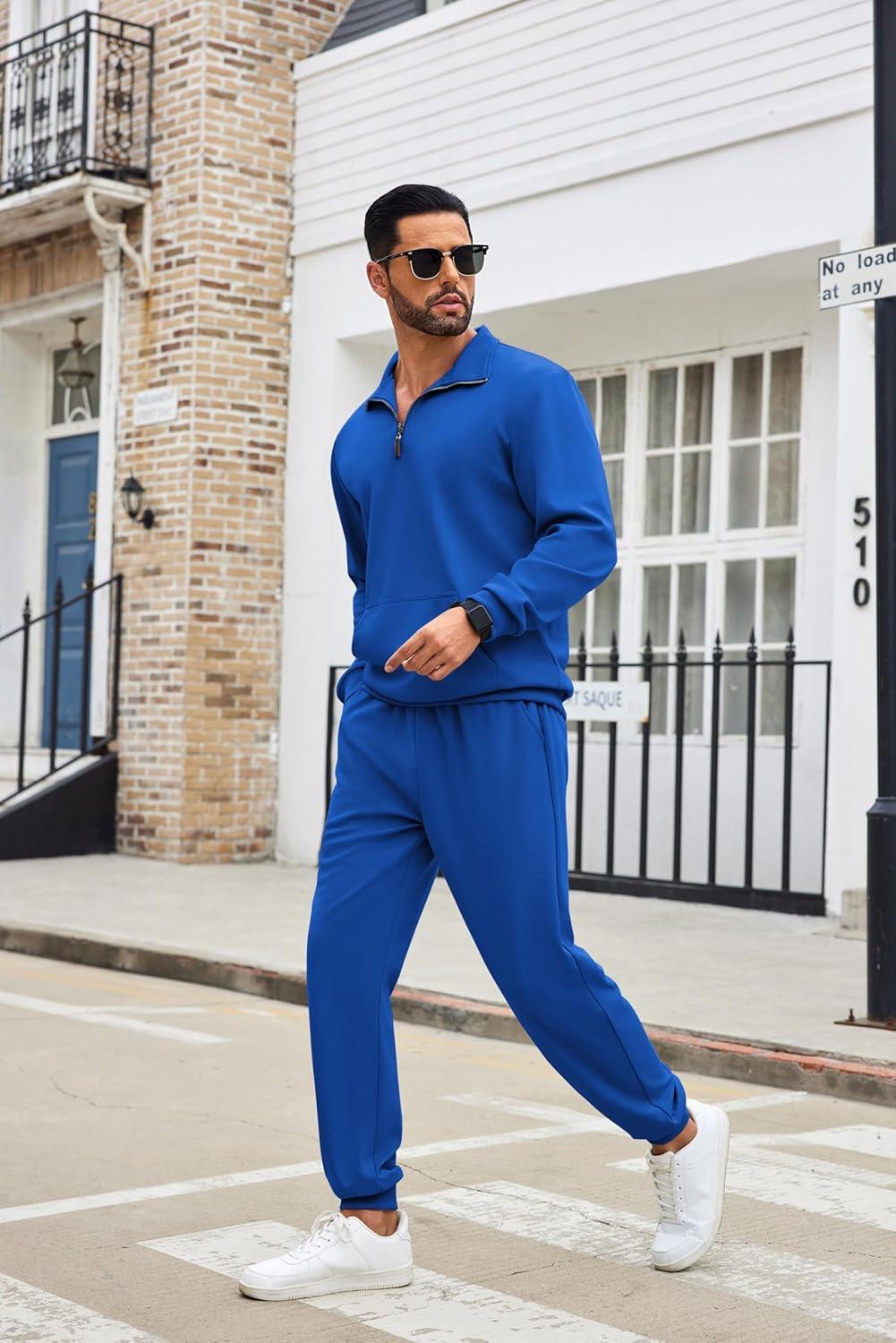imageCOOFANDY Mens Tracksuit 2 Piece Quarter Zip Sweatsuit Sets Casual Athletic Running Jogging Suits