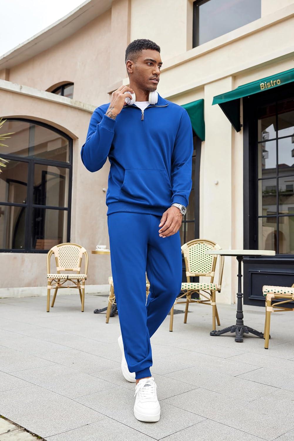 imageCOOFANDY Mens Tracksuit 2 Piece Quarter Zip Sweatsuit Sets Casual Athletic Running Jogging Suits