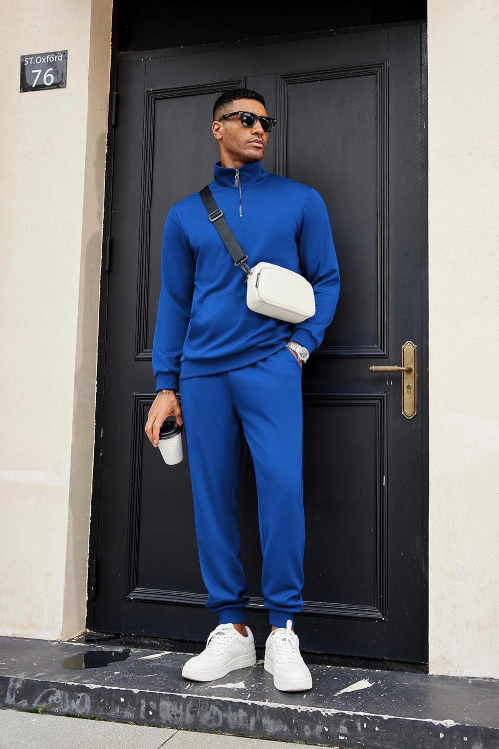 imageCOOFANDY Mens Tracksuit 2 Piece Quarter Zip Sweatsuit Sets Casual Athletic Running Jogging Suits