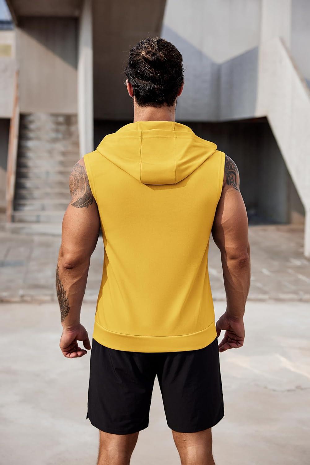 imageCOOFANDY Mens Workout Hooded Tank Tops 2 Pack Zip Up Sleeveless Gym Shirts Muscle Cut Off T Shirt Bodybuilding HoodiesYellow