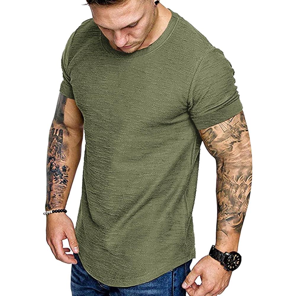 imageCOOFANDY Men Muscle Workout T Shirt Gym Bodybuilding Active Short Sleeve Tee Top BlackOne Piece Army Green